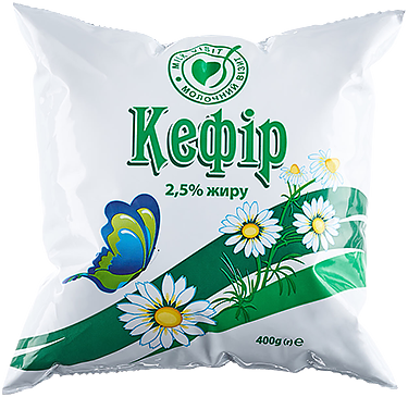 Кефір 2,5% жиру Молочний Візит, 400г, плівка поліетиленова